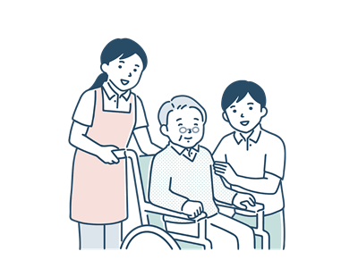 高齢者を囲むスタッフのイラスト