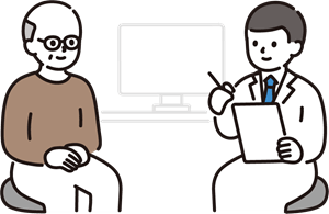 診察をうけるシニア男性のイラスト