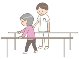 平行棒でリハビリのイラスト
