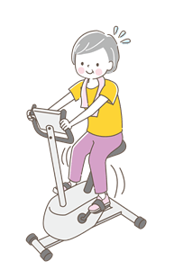 エルゴメーターを漕いでいる高齢女性のイラスト