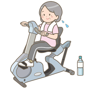 エルゴメーターを漕いでいる高齢女性のイラスト