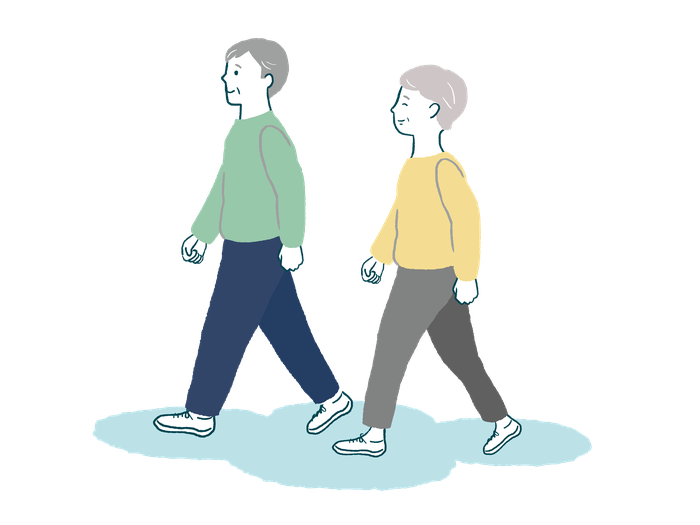 ウォーキングをするシニア夫婦のイラスト