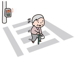 信号を渡り切れない高齢者のイラスト