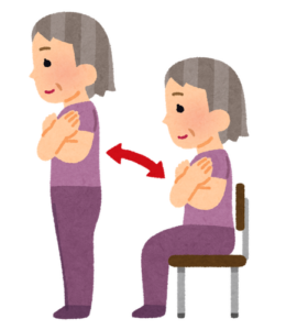 手を使わずに椅子から立ち上がる高齢者のイラスト
